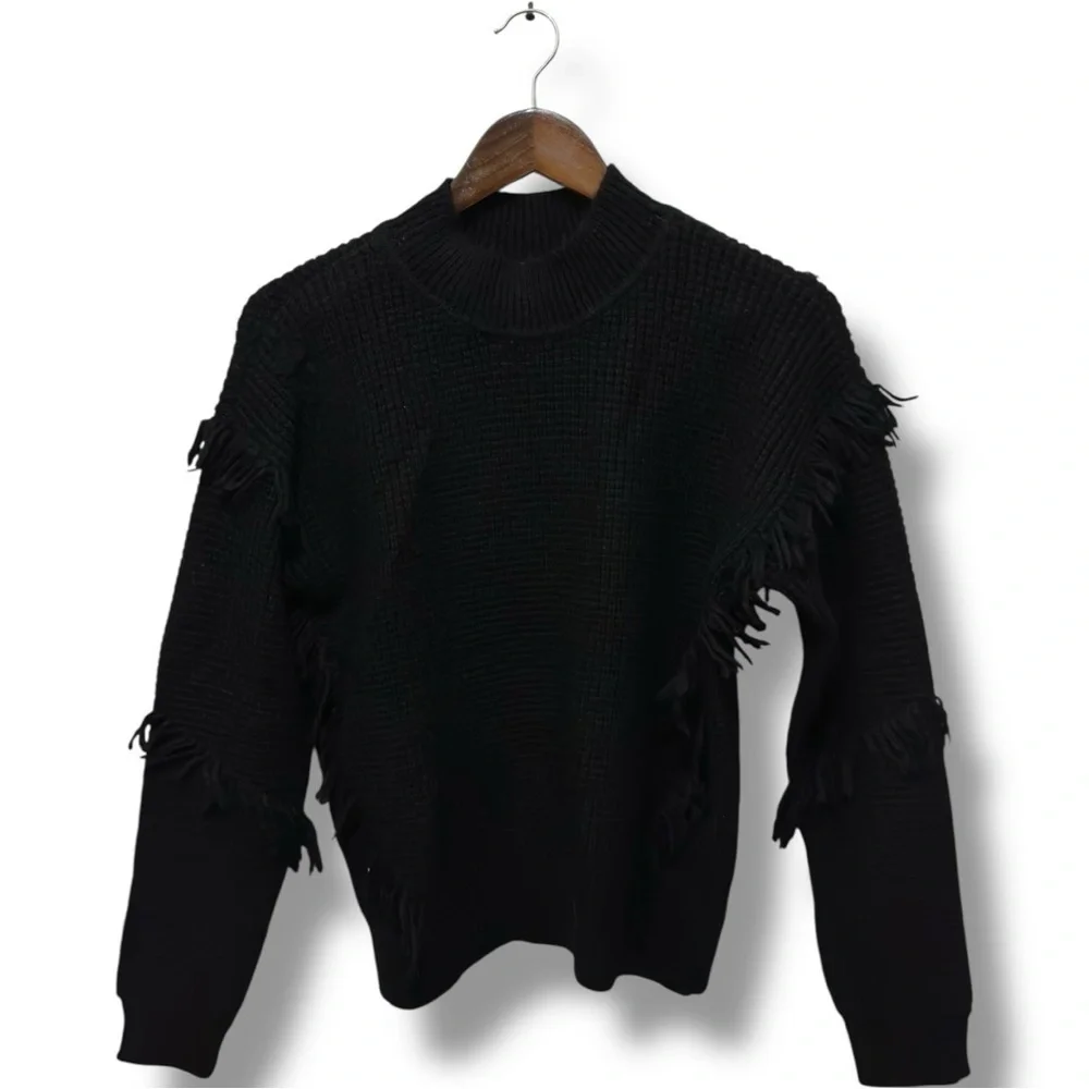 194 Michael Kors | NWOT Black Fringe Knit Sweater (Size S )